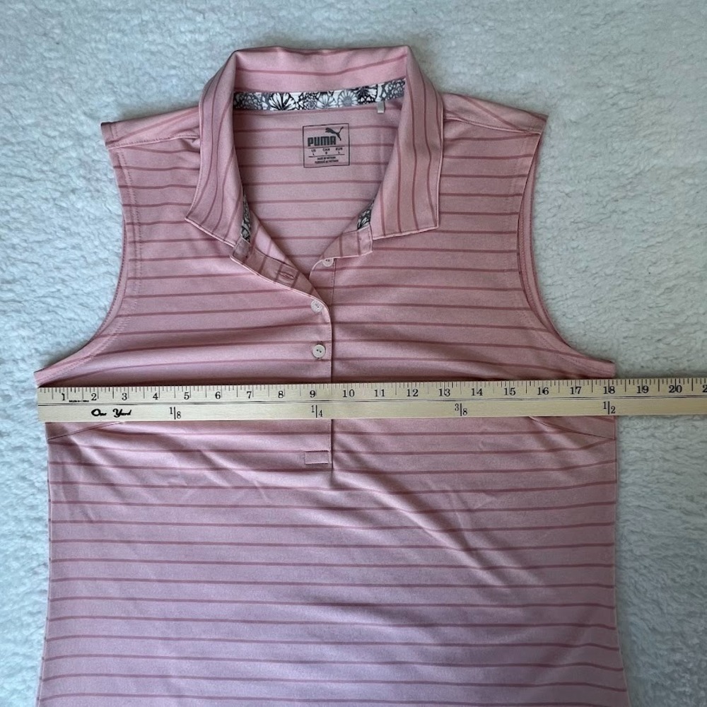 Puma Sleeveless Golf Polo Womens L Pink Striped Athletic Performance Top - Picture 5 of 7